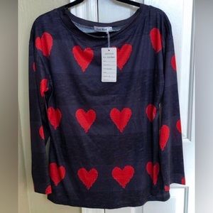 Red Hearts L/S Top Womens Sz M Black & Red Valentines by Leo Rosi NEW
